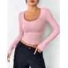 Zeagoo Women’s Long Sleeve Scoop Neck Shirts Casual Slim Fit Rib Knit Tops Summer Fall Basic Business Work Tee(Light Pink)