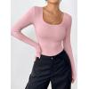 Zeagoo Women’s Long Sleeve Scoop Neck Shirts Casual Slim Fit Rib Knit Tops Summer Fall Basic Business Work Tee(Light Pink)