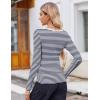 Zeagoo Women’s Long Sleeve Scoop Neck Shirts Casual Slim Fit Rib Knit Tops Summer Fall Basic Business Work Tee(Navy White Stripe)