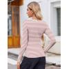 Zeagoo Women’s Long Sleeve Scoop Neck Shirts Casual Slim Fit Rib Knit Tops Summer Fall Basic Business Work Tee(Pink White Stripe)
