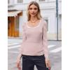 Zeagoo Women’s Long Sleeve Scoop Neck Shirts Casual Slim Fit Rib Knit Tops Summer Fall Basic Business Work Tee(Pink White Stripe)