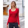 Zeagoo Women’s Long Sleeve Scoop Neck Shirts Casual Slim Fit Rib Knit Tops Summer Fall Basic Business Work Tee(Red)