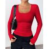 Zeagoo Women’s Long Sleeve Scoop Neck Shirts Casual Slim Fit Rib Knit Tops Summer Fall Basic Business Work Tee(Red)