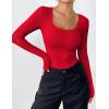 Zeagoo Women’s Long Sleeve Scoop Neck Shirts Casual Slim Fit Rib Knit Tops Summer Fall Basic Business Work Tee(Red)