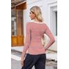 Zeagoo Women’s Long Sleeve Scoop Neck Shirts Casual Slim Fit Rib Knit Tops Summer Fall Basic Business Work Tee(Red White Stripe)