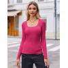 Zeagoo Women’s Long Sleeve Scoop Neck Shirts Casual Slim Fit Rib Knit Tops Summer Fall Basic Business Work Tee(Rose Red)
