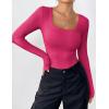 Zeagoo Women’s Long Sleeve Scoop Neck Shirts Casual Slim Fit Rib Knit Tops Summer Fall Basic Business Work Tee(Rose Red)