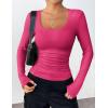 Zeagoo Women’s Long Sleeve Scoop Neck Shirts Casual Slim Fit Rib Knit Tops Summer Fall Basic Business Work Tee(Rose Red)