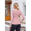 Zeagoo Women’s Long Sleeve Scoop Neck Shirts Casual Slim Fit Rib Knit Tops Summer Fall Basic Business Work Tee(Rosy Pink Stripe)