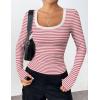 Zeagoo Women’s Long Sleeve Scoop Neck Shirts Casual Slim Fit Rib Knit Tops Summer Fall Basic Business Work Tee(Rosy Pink Stripe)