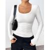 Zeagoo Women’s Long Sleeve Scoop Neck Shirts Casual Slim Fit Rib Knit Tops Summer Fall Basic Business Work Tee(White)