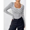 Zeagoo Women’s Long Sleeve Scoop Neck Shirts Casual Slim Fit Rib Knit Tops Summer Fall Basic Business Work Tee(White Black Stripe2)