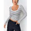Zeagoo Women’s Long Sleeve Scoop Neck Shirts Casual Slim Fit Rib Knit Tops Summer Fall Basic Business Work Tee(White Black Stripe2)