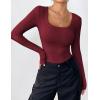 Zeagoo Women’s Long Sleeve Scoop Neck Shirts Casual Slim Fit Rib Knit Tops Summer Fall Basic Business Work Tee(Wine Red)
