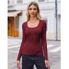 Zeagoo Women’s Long Sleeve Scoop Neck Shirts Casual Slim Fit Rib Knit Tops Summer Fall Basic Business Work Tee(Wine Red)