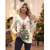 Zeagoo Women’s Long Sleeve Shirts V Neck Dressy Casual Tops Trendy Button Down Blouse Fall Fashion Work Clothes(03-christmas Khaki)