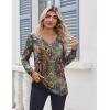 Zeagoo Women’s Long Sleeve Shirts V Neck Dressy Casual Tops Trendy Button Down Blouse Fall Fashion Work Clothes(Bohemian-1)