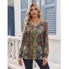 Zeagoo Women’s Long Sleeve Shirts V Neck Dressy Casual Tops Trendy Button Down Blouse Fall Fashion Work Clothes(Bohemian-1)