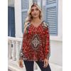 Zeagoo Women’s Long Sleeve Shirts V Neck Dressy Casual Tops Trendy Button Down Blouse Fall Fashion Work Clothes(Bohemian-2)