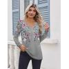 Zeagoo Women’s Long Sleeve Shirts V Neck Dressy Casual Tops Trendy Button Down Blouse Fall Fashion Work Clothes(Grey Floral)