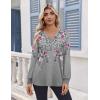 Zeagoo Women’s Long Sleeve Shirts V Neck Dressy Casual Tops Trendy Button Down Blouse Fall Fashion Work Clothes(Grey Floral)