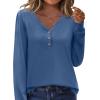 Zeagoo Women’s Long Sleeve Shirts V Neck Dressy Casual Tops Trendy Button Down Blouse Fall Fashion Work Clothes(Navy Blue)