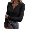 Zeagoo Womens Long Sleeve Shirts V-Neck Rib Knit Slim Fit Tops Casual Stretch Basic Tee Going Out Top Fall Fashion 2025(01-black)