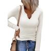 Zeagoo Womens Long Sleeve Shirts V-Neck Rib Knit Slim Fit Tops Casual Stretch Basic Tee Going Out Top Fall Fashion 2025(01-white)