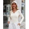 Zeagoo Womens Long Sleeve Shirts V-Neck Rib Knit Slim Fit Tops Casual Stretch Basic Tee Going Out Top Fall Fashion 2025(01-white)
