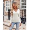 Zeagoo Womens Long Sleeve Shirts V-Neck Rib Knit Slim Fit Tops Casual Stretch Basic Tee Going Out Top Fall Fashion 2025(01-white)