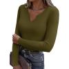 Zeagoo Womens Long Sleeve Shirts V-Neck Rib Knit Slim Fit Tops Casual Stretch Basic Tee Going Out Top Fall Fashion 2025(Army Green)