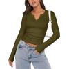 Zeagoo Womens Long Sleeve Shirts V-Neck Rib Knit Slim Fit Tops Casual Stretch Basic Tee Going Out Top Fall Fashion 2025(Army Green)