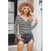 Zeagoo Womens Long Sleeve Shirts V-Neck Rib Knit Slim Fit Tops Casual Stretch Basic Tee Going Out Top Fall Fashion 2025(Black White Stripe)