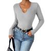 Zeagoo Womens Long Sleeve Shirts V-Neck Rib Knit Slim Fit Tops Casual Stretch Basic Tee Going Out Top Fall Fashion 2025(Black+white+grey)