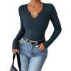 Zeagoo Womens Long Sleeve Shirts V-Neck Rib Knit Slim Fit Tops Casual Stretch Basic Tee Going Out Top Fall Fashion 2025(Blue)