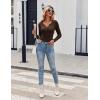 Zeagoo Womens Long Sleeve Shirts V-Neck Rib Knit Slim Fit Tops Casual Stretch Basic Tee Going Out Top Fall Fashion 2025(Brown)