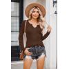 Zeagoo Womens Long Sleeve Shirts V-Neck Rib Knit Slim Fit Tops Casual Stretch Basic Tee Going Out Top Fall Fashion 2025(Brown)
