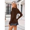 Zeagoo Womens Long Sleeve Shirts V-Neck Rib Knit Slim Fit Tops Casual Stretch Basic Tee Going Out Top Fall Fashion 2025(Brown)