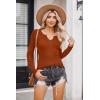 Zeagoo Womens Long Sleeve Shirts V-Neck Rib Knit Slim Fit Tops Casual Stretch Basic Tee Going Out Top Fall Fashion 2025(Caramel)