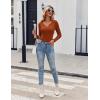 Zeagoo Womens Long Sleeve Shirts V-Neck Rib Knit Slim Fit Tops Casual Stretch Basic Tee Going Out Top Fall Fashion 2025(Caramel)
