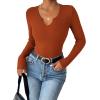 Zeagoo Womens Long Sleeve Shirts V-Neck Rib Knit Slim Fit Tops Casual Stretch Basic Tee Going Out Top Fall Fashion 2025(Caramel)