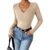 Zeagoo Womens Long Sleeve Shirts V-Neck Rib Knit Slim Fit Tops Casual Stretch Basic Tee Going Out Top Fall Fashion 2025(Coffee)