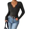 Zeagoo Womens Long Sleeve Shirts V-Neck Rib Knit Slim Fit Tops Casual Stretch Basic Tee Going Out Top Fall Fashion 2025(Dark Grey)