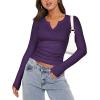 Zeagoo Womens Long Sleeve Shirts V-Neck Rib Knit Slim Fit Tops Casual Stretch Basic Tee Going Out Top Fall Fashion 2025(Dark Purple)