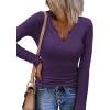 Zeagoo Womens Long Sleeve Shirts V-Neck Rib Knit Slim Fit Tops Casual Stretch Basic Tee Going Out Top Fall Fashion 2025(Dark Purple)