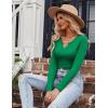 Zeagoo Womens Long Sleeve Shirts V-Neck Rib Knit Slim Fit Tops Casual Stretch Basic Tee Going Out Top Fall Fashion 2025(Green)