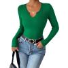 Zeagoo Womens Long Sleeve Shirts V-Neck Rib Knit Slim Fit Tops Casual Stretch Basic Tee Going Out Top Fall Fashion 2025(Green)