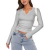 Zeagoo Womens Long Sleeve Shirts V-Neck Rib Knit Slim Fit Tops Casual Stretch Basic Tee Going Out Top Fall Fashion 2025(Light Grey)