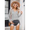 Zeagoo Womens Long Sleeve Shirts V-Neck Rib Knit Slim Fit Tops Casual Stretch Basic Tee Going Out Top Fall Fashion 2025(Light Grey)