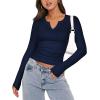 Zeagoo Womens Long Sleeve Shirts V-Neck Rib Knit Slim Fit Tops Casual Stretch Basic Tee Going Out Top Fall Fashion 2025(Navy Blue)